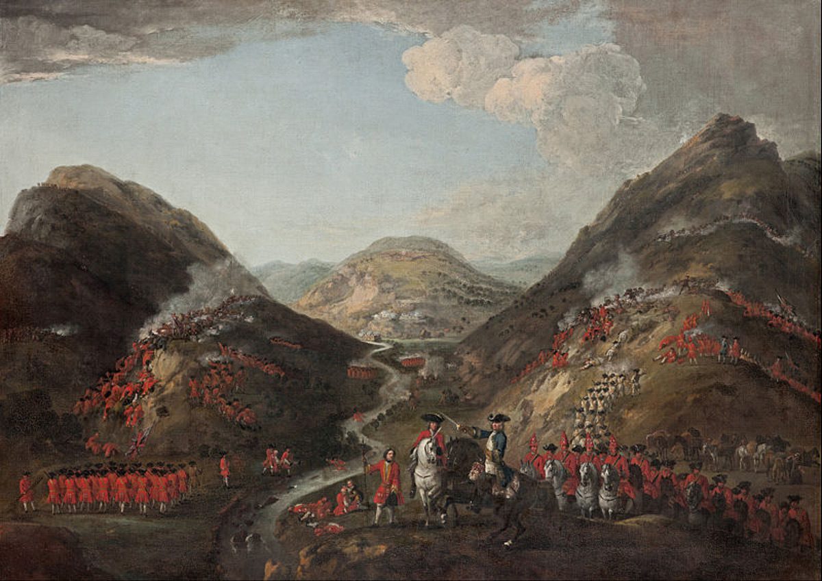 Recreación pictórica de la batalla de Glenshiel | Crédito: Wikimedia Commons