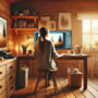Mujer ilustrando en una habitación cálida - Generada con Chat GPT