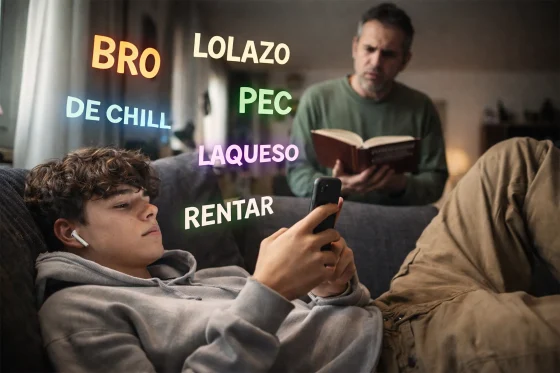 Un joven chatea con su teléfono usando términos incomprensibles