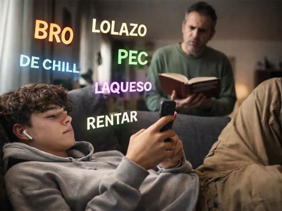 Un joven chatea con su teléfono usando términos incomprensibles