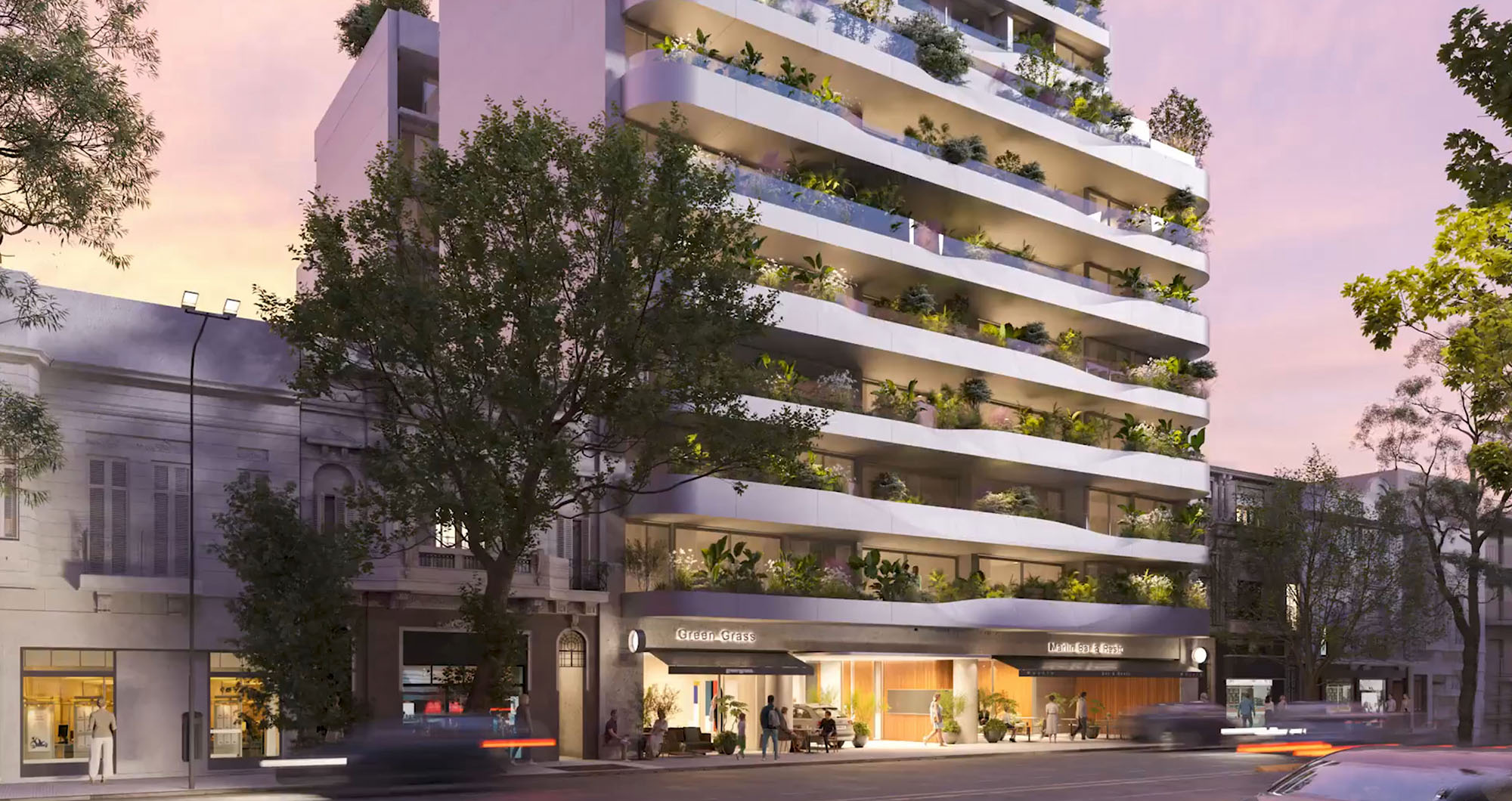 Fachada del edificio Settima del Estudio Azcuy
