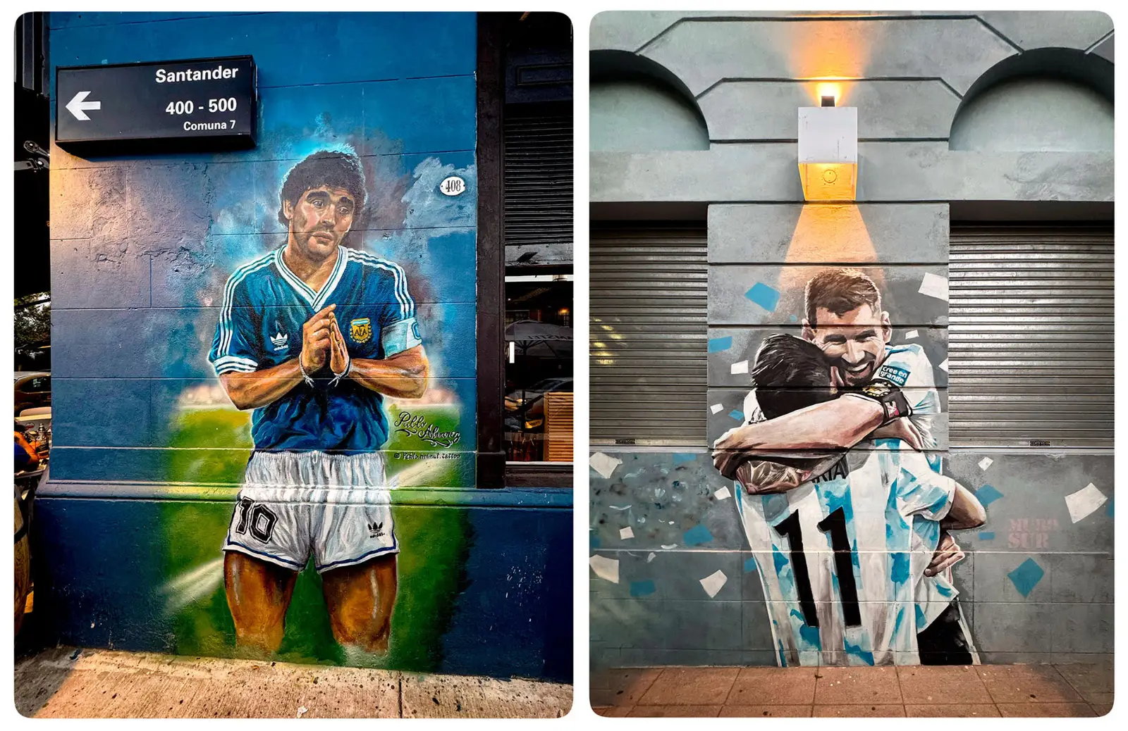 Graffitis de Maradona y Messi