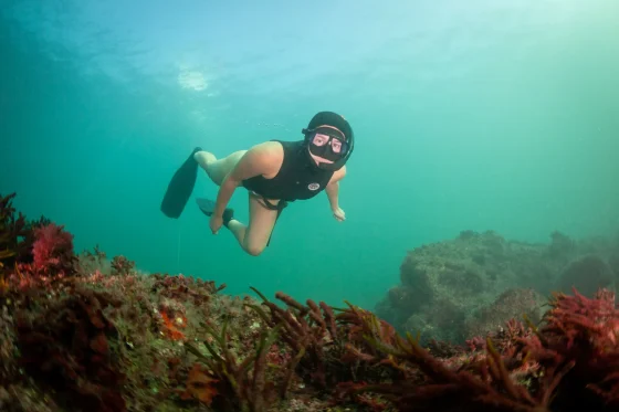 Pippa Ehrlich, directora de 'My Octopus Teacher', en la costa de Gijón